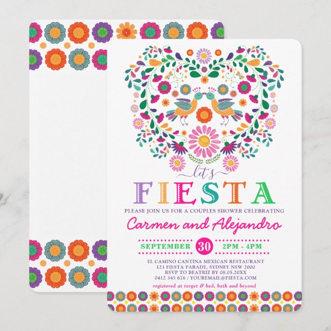 Invitación Mexican Fiesta Floral Co-Ed Bridal Shower (Anverso / Reverso)