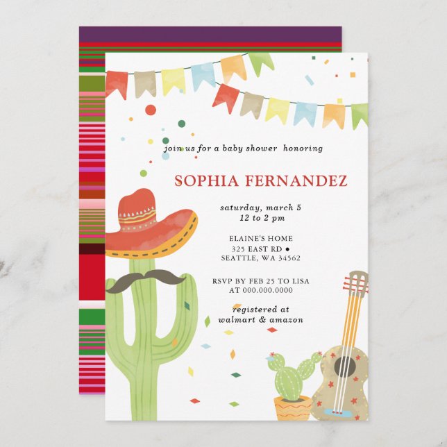 Invitación Mexican Fiesta Gender Neutral Baby Shower (Anverso / Reverso)