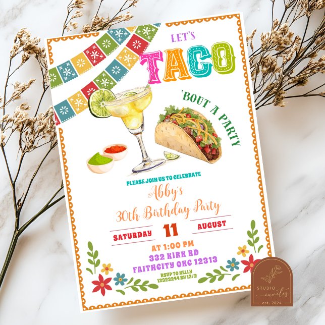 Invitación Mexican Fiesta Taco bout a party birthday (Subido por el creador)