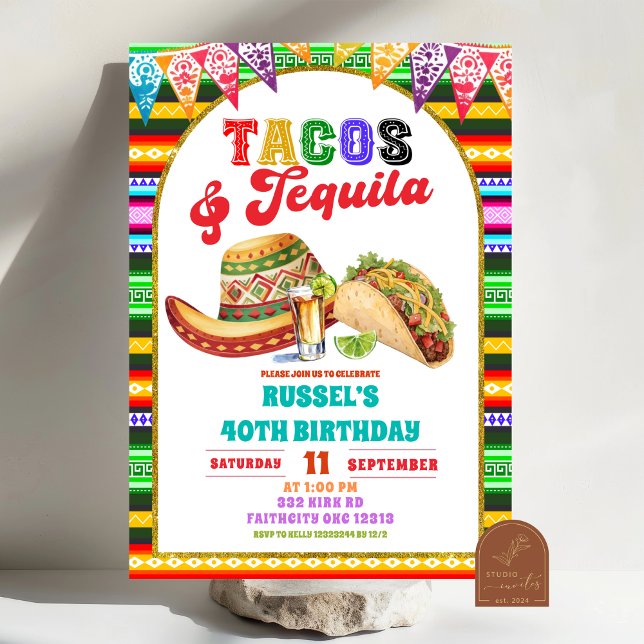 Invitación Mexican Fiesta Tacos and Tequila Birthday (Subido por el creador)