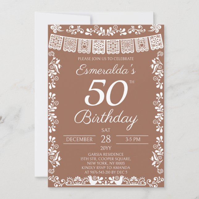 Invitación Mexican Fiesta Terracotta Cumpleaños 50 (Anverso)