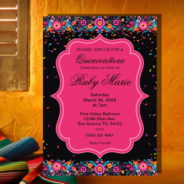 Invitación Mexican Floral Fiesta Quinceañera Invitation (Subido por el creador)