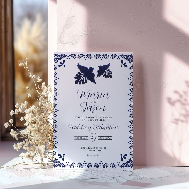 Invitación Mexican Navy Blue Botanical Minimalist Wedding (Mexican Navy Blue Botanical Minimalist Wedding Invitation)