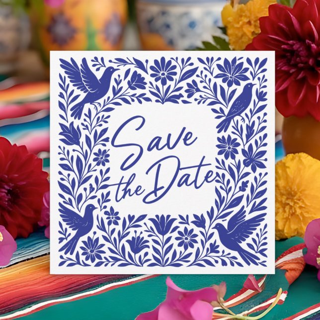 Invitación Mexican Otomí Tenango Talavera Guardar la Fecha (Mexican Otomí Tenango Talavera Save the Date Invitation.)