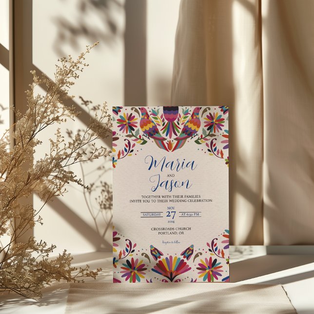 Invitación Mexican Otomi Tenangos Folk Art Floral Wedding (Mexican Otomi Tenangos Folk Art Floral Wedding Invitation)