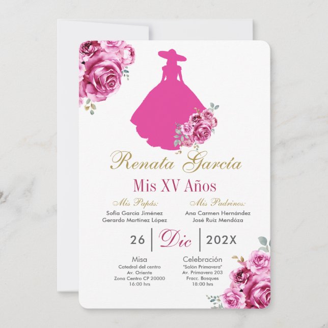 Invitación Mexican Pink Escaramuza Quinceanera Invitation (Anverso)