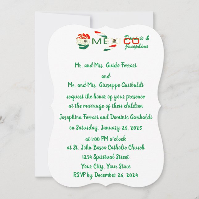 Invitación Mexican Rose Flag Personalized Wedding (Anverso)