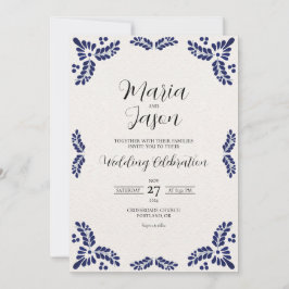 Invitación Mexican Talavera Black Floral Minimalist Wedding