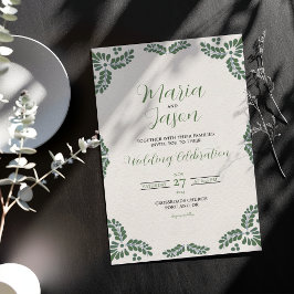 Invitación Mexican Talavera Green Floral Minimalist Wedding