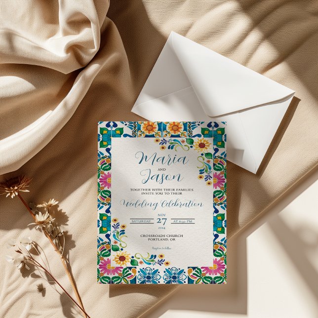 Invitación Mexican Talavera Majolica Sunflower Fiesta Wedding (Mexican Talavera Majolica Sunflower Fiesta Wedding Invitation)