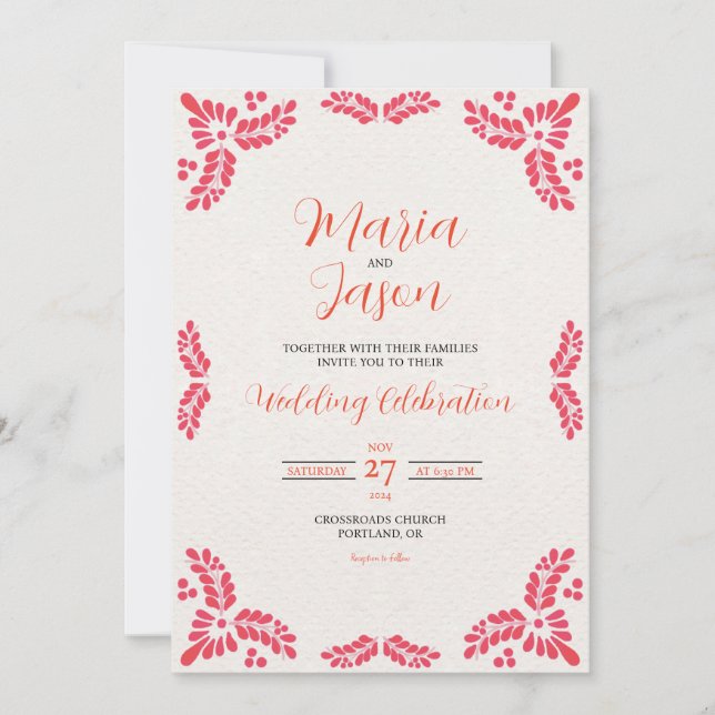 Invitación Mexican Talavera Orange Floral Minimalist Wedding (Anverso)