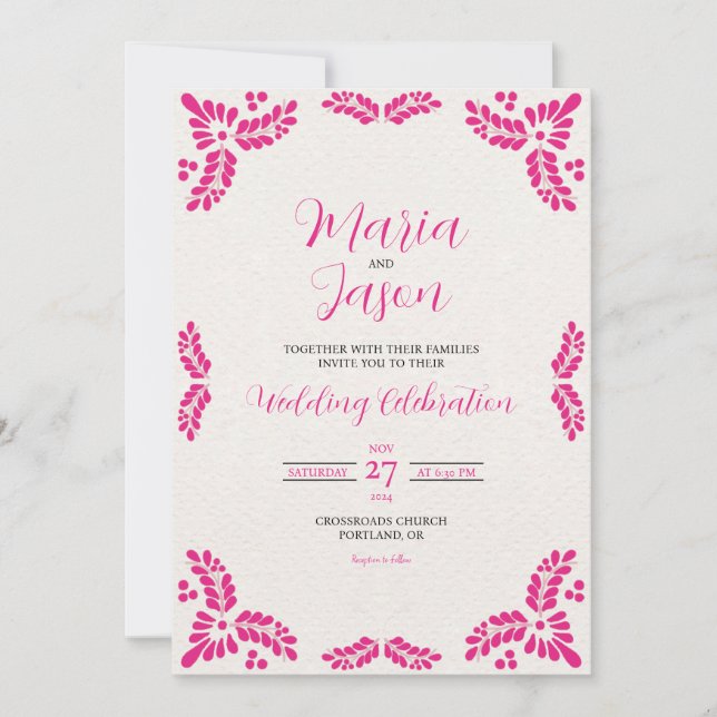 Invitación Mexican Talavera Pink Floral Minimalist Wedding (Anverso)