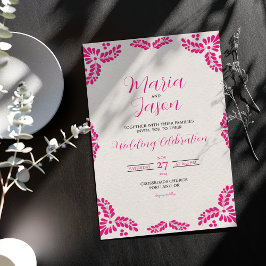 Invitación Mexican Talavera Pink Floral Minimalist Wedding