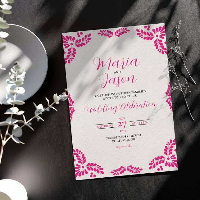 Invitación Mexican Talavera Pink Floral Minimalist Wedding (Mexican Talavera Pink Floral Minimalist Wedding Invitation)