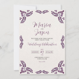 Invitación Mexican Talavera Purple Floral Minimalist Wedding