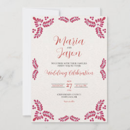 Invitación Mexican Talavera Red Floral Minimalist Wedding