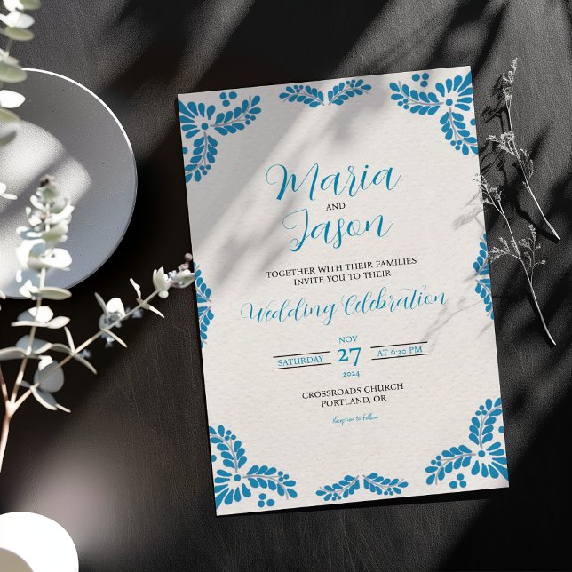 Invitación Mexican Talavera Turquoise Minimalist Wedding (Mexican Talavera Turquoise Minimalist Wedding Invitation)