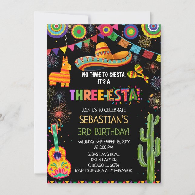 Invitación Mexican Three-Esta 3rd Birthday Party (Anverso)