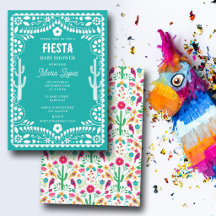 Mexican Traditional Floral Fiesta Teal Baby Shower