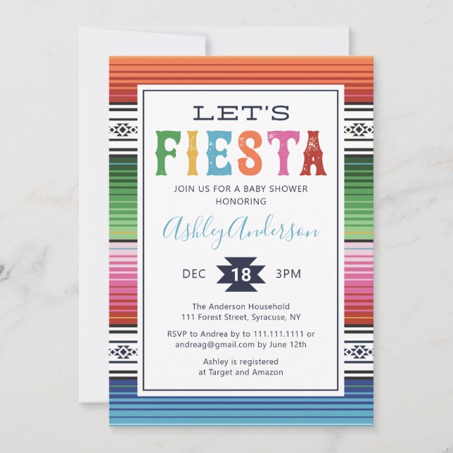 Invitación mexicana a Baby Shower Fiesta (Anverso)
