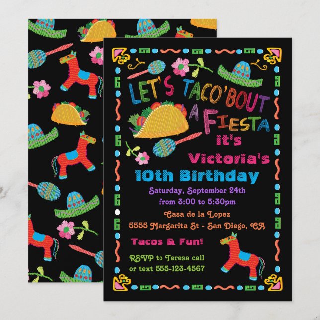 Invitación mexicana de la fiesta de cumpleaños de (Anverso / Reverso)