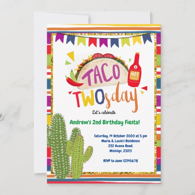 Invitación mexicana del cumpleaños de Twosday del (Anverso)