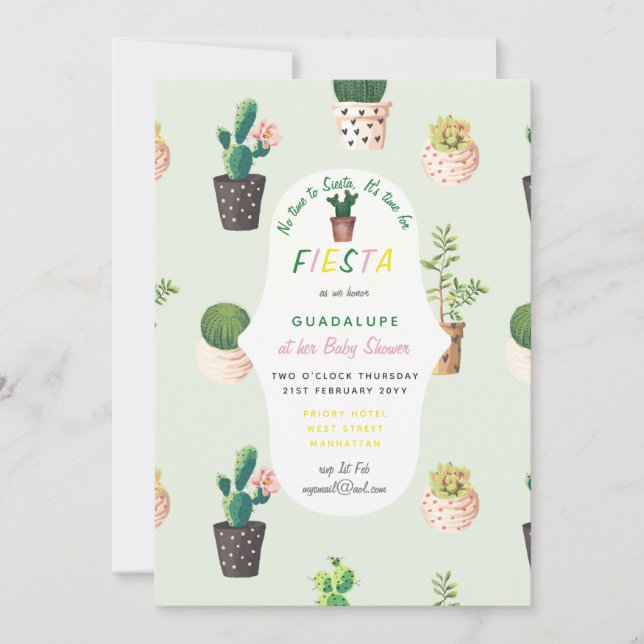 Invitación MEXICANA Fiesta BABY SHOWER Invitar a Cacti Succul (Anverso)