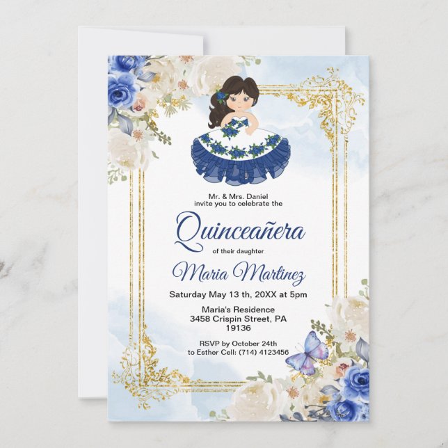 Invitación mexicana Pastel Blue 4 Quinceañera (Anverso)