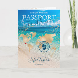 Invitación México 40 y fabuloso mapa de pasaporte de cumpleañ