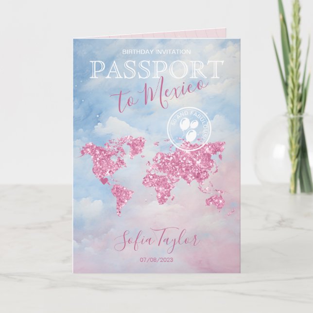 Invitación México 50 y el fabuloso mapa de pasaporte de cumpl (Anverso)