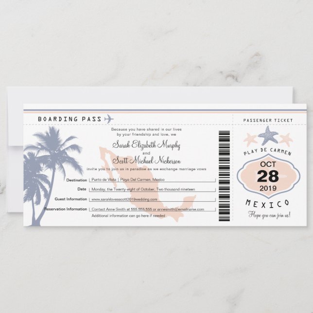Invitación México Boda De Pasos De Plástico De Palm Tree Star (Anverso)