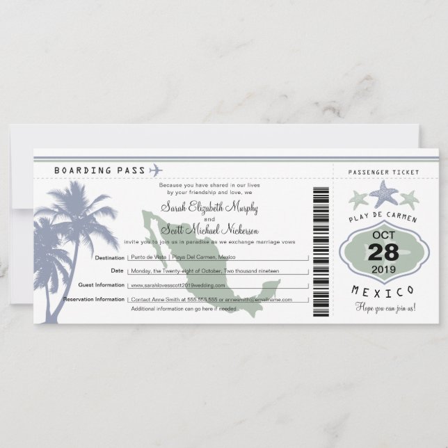 Invitación México Boda De Pasos De Plástico De Palm Tree Star (Anverso)