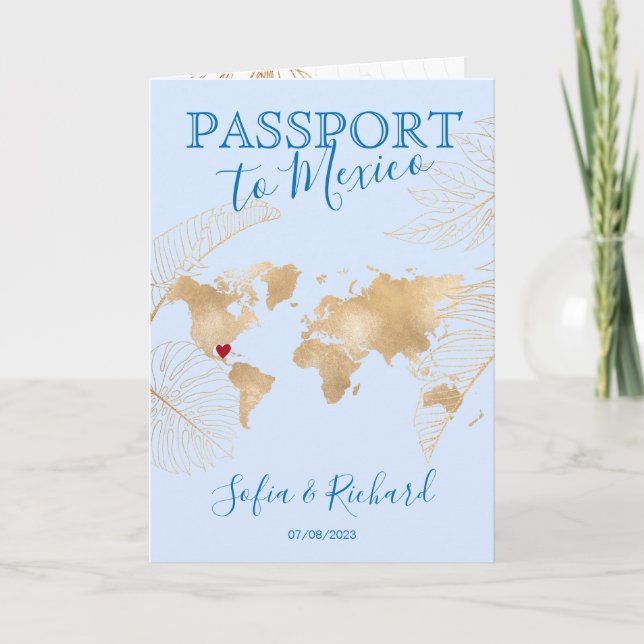 Invitación México Código QR del mapa de pasaporte de boda de  (Anverso)