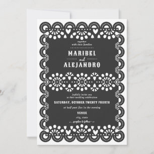 Invitación México Papel Picado Floral Boda negro