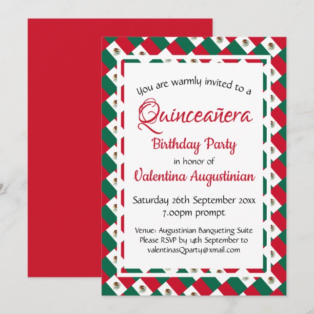 Invitación MÉXICO Quinceañera Cumpleaños Personalizado (Anverso / Reverso)
