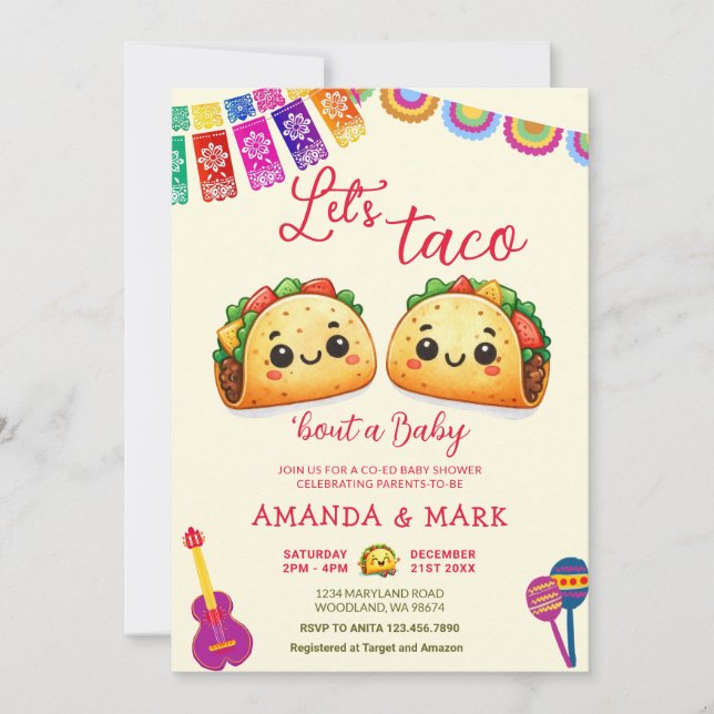 Invitación México: Taco sobre la Fiesta del Niño Baby Shower (Anverso)