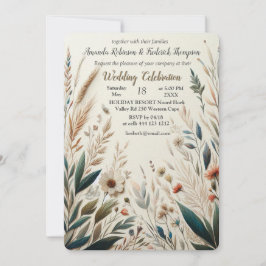 Invitación Mezcla bohemia de flores verde azuladas, magenta y