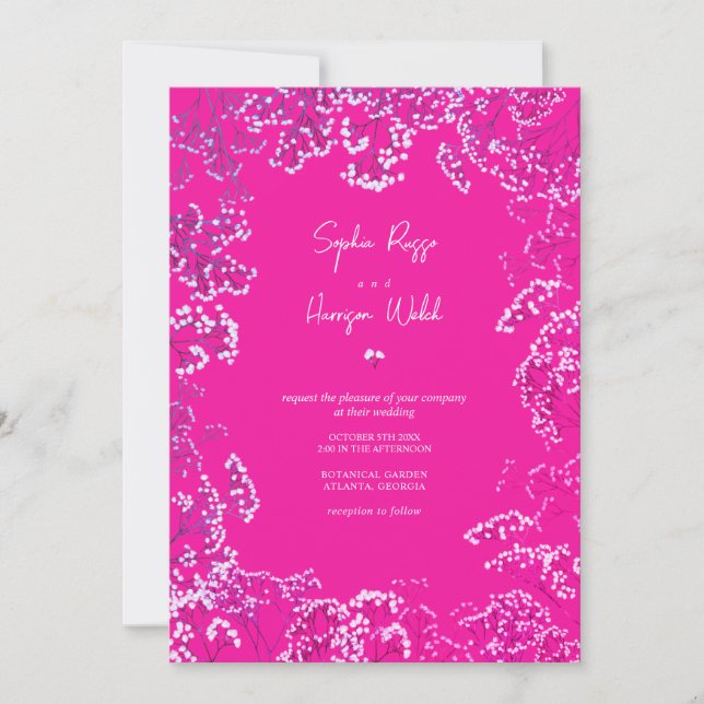 Invitación Mezcla de gitophila rosa caliente y Boda de partid (Anverso)