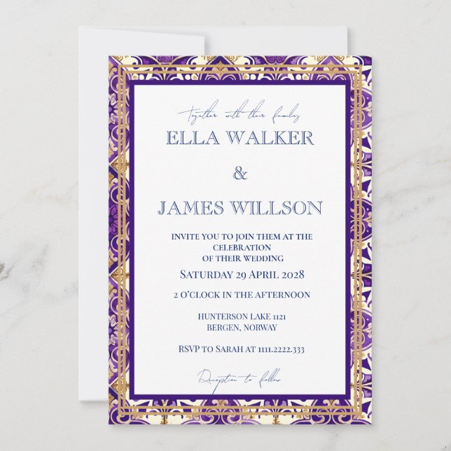 Invitación Mezcla de Primavera Morada y Boda de Partidos Colo (Anverso)