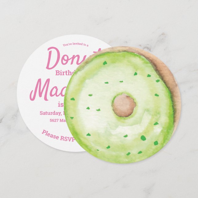 Invitación Mezcla de salpicaduras de donut verde 3D acuarela (Anverso / Reverso)