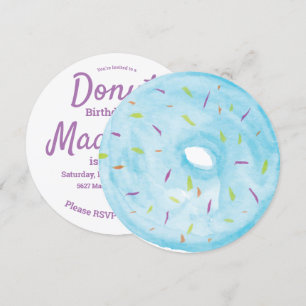 Invitación Mezcla de Sprinkles de Donut Azul Aquarela Redondo
