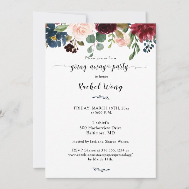 Invitación Mezcla floral que se desvía de la foto Fiesta (Anverso)