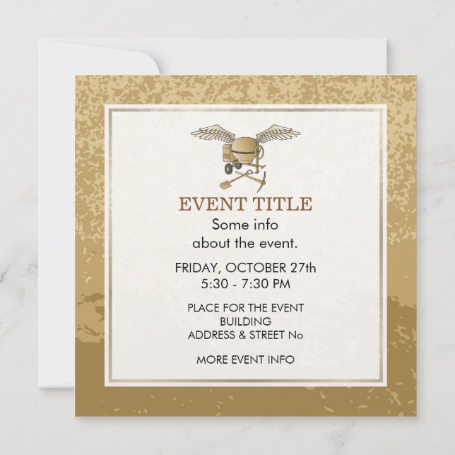 Invitación Mezclador de hormigón beige (Reverso)