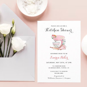 Invitación Mezclador de pasteles rosa Cocina Ducha de novia I