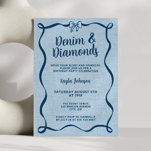 Invitación Mezclilla y Diamantes Lazo Azul Coqueta Cinta Ondu