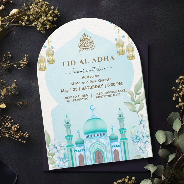 Invitación Mezquita acuarela Eid al Adha Dinner Blue (Subido por el creador)