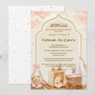Invitación Mezquita Arco Oso Rosa Aqiqah Islámico y Shower de