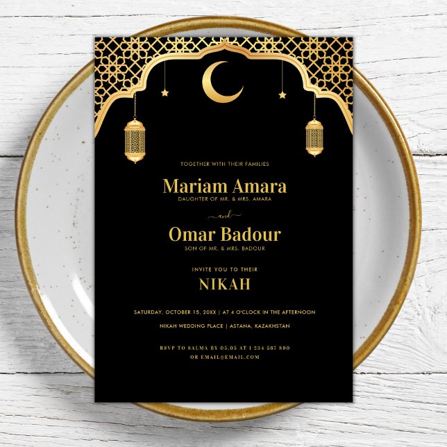 Invitación Mezquita Black & Gold Nikah Wallimah Boda islámico (Subido por el creador)