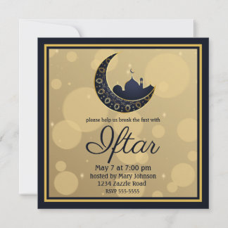 Invitación Mezquita Crescent Luna Ramadán, azul, oro