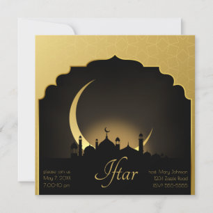 Invitación Mezquita Crescent Luna Ramadán, oro, negro